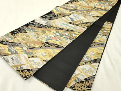 平和屋着物●六通柄袋帯　唐織　瑞華秀映紋　黒地　金銀糸　正絹　逸品　CABH6471dy