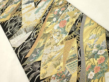 平和屋着物●六通柄袋帯　唐織　瑞華秀映紋　黒地　金銀糸　正絹　逸品　CABH6471dy