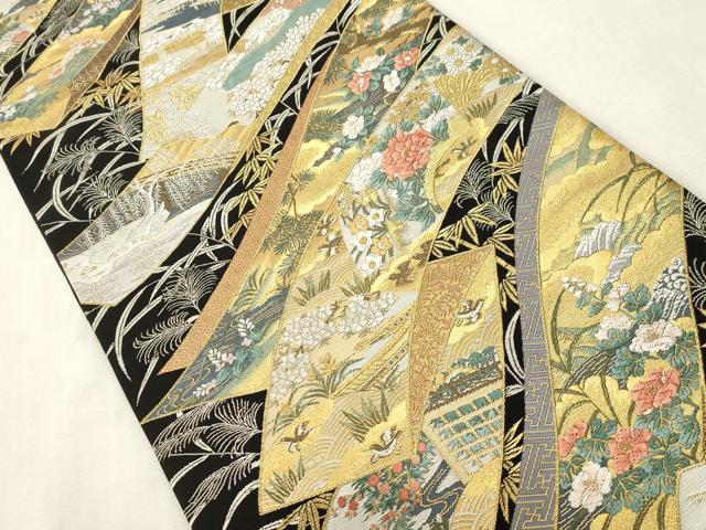 平和屋着物●六通柄袋帯　唐織　瑞華秀映紋　黒地　金銀糸　正絹　逸品　CABH6471dy