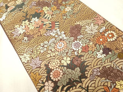 平和屋着物●六通柄袋帯　唐織　青海波花文　正絹　逸品　CABH6474dy