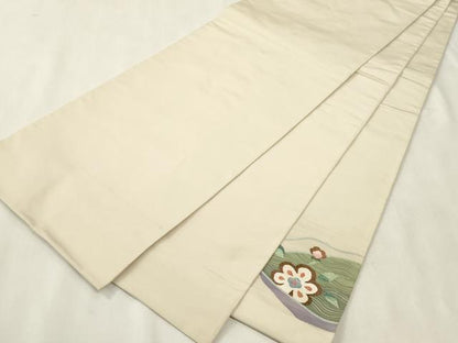 平和屋着物●太鼓柄袋帯　すくい織　切嵌草花文　正絹　逸品　CABH6477dy