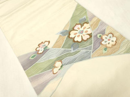 平和屋着物●太鼓柄袋帯　すくい織　切嵌草花文　正絹　逸品　CABH6477dy