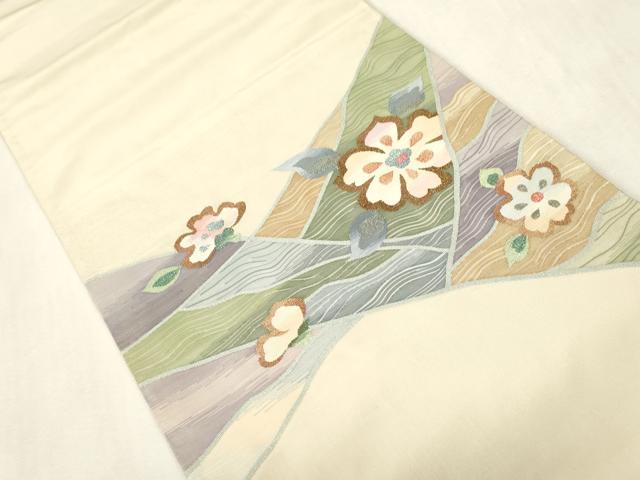 平和屋着物●太鼓柄袋帯　すくい織　切嵌草花文　正絹　逸品　CABH6477dy