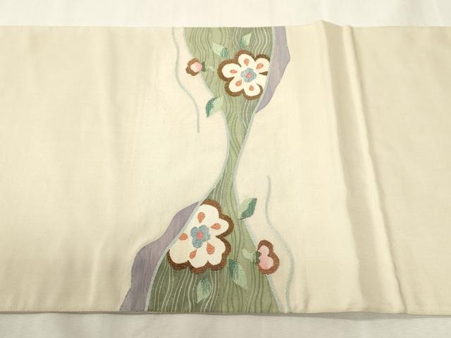 平和屋着物●太鼓柄袋帯　すくい織　切嵌草花文　正絹　逸品　CABH6477dy
