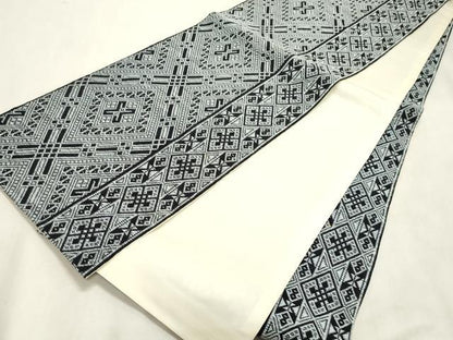 平和屋着物●全通柄袋帯　こぎん刺し　幾何学文　正絹　逸品　CABH6482dy