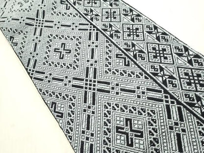 平和屋着物●全通柄袋帯　こぎん刺し　幾何学文　正絹　逸品　CABH6482dy