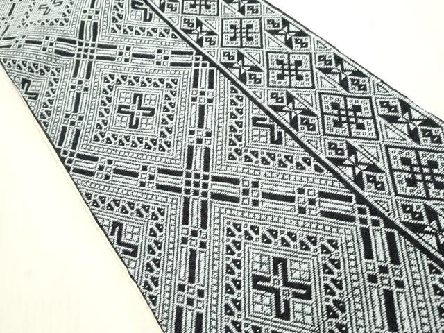 平和屋着物●全通柄袋帯　こぎん刺し　幾何学文　正絹　逸品　CABH6482dy