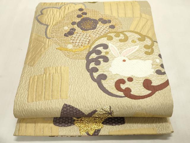 平和屋着物●両面　六通柄袋帯　月うさぎ　金糸　正絹　逸品　CABH6483dy