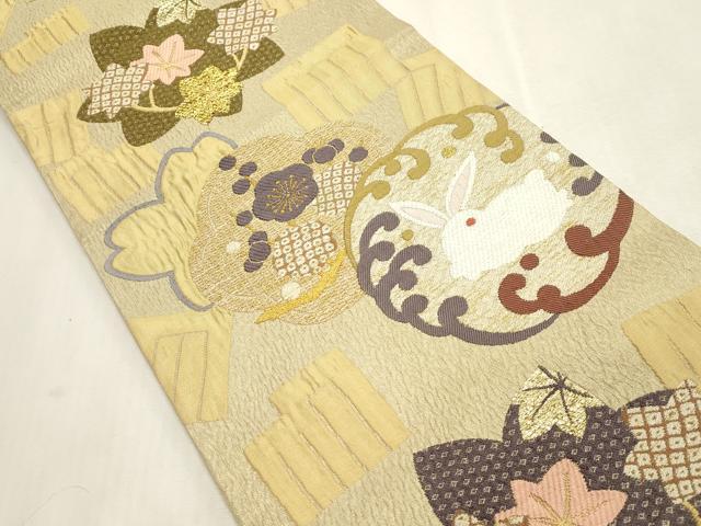 平和屋着物●両面　六通柄袋帯　月うさぎ　金糸　正絹　逸品　CABH6483dy