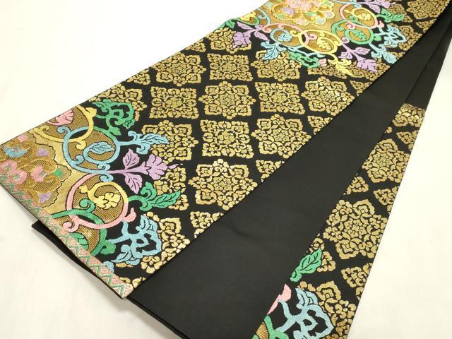 平和屋着物●京の名門　じゅらく謹製　六通柄袋帯　唐花宝相華文　黒地　金糸　正絹　逸品　CABH6487dy　