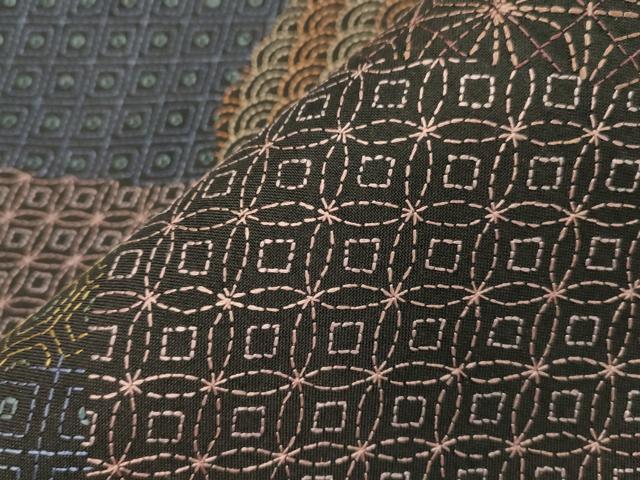 平和屋着物●全通柄袋帯　総刺繍　刺し子　吉祥文　黒地　正絹　逸品　CABH6489dy
