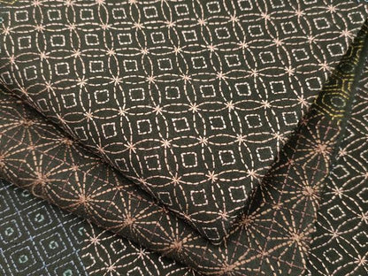 平和屋着物●全通柄袋帯　総刺繍　刺し子　吉祥文　黒地　正絹　逸品　CABH6489dy