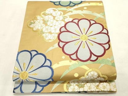 平和屋着物●西陣織　天平初年創始の京の老舗　洛陽織物　六通柄袋帯　唐織　八重菊露芝文　金糸　正絹　逸品　CABH6491dy