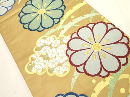 平和屋着物●西陣織　天平初年創始の京の老舗　洛陽織物　六通柄袋帯　唐織　八重菊露芝文　金糸　正絹　逸品　CABH6491dy