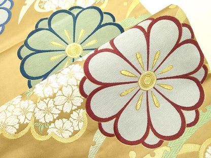 平和屋着物●西陣織　天平初年創始の京の老舗　洛陽織物　六通柄袋帯　唐織　八重菊露芝文　金糸　正絹　逸品　CABH6491dy