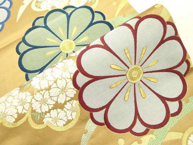 平和屋着物●西陣織　天平初年創始の京の老舗　洛陽織物　六通柄袋帯　唐織　八重菊露芝文　金糸　正絹　逸品　CABH6491dy