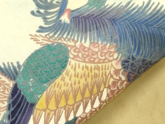 平和屋着物●塩瀬　九寸名古屋帯　鳥丸文　三越扱い　正絹　逸品　CABH6502dy