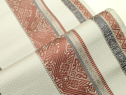 平和屋着物●本場筑前博多織　八寸名古屋帯　幾何学花間道　正絹　逸品　CABH6503dy