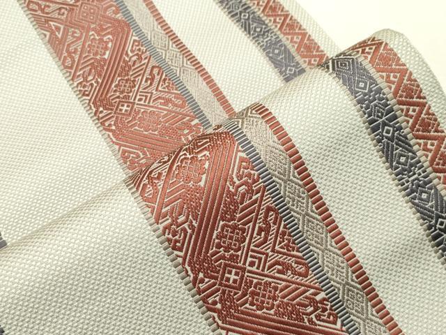 平和屋着物●本場筑前博多織　八寸名古屋帯　幾何学花間道　正絹　逸品　CABH6503dy