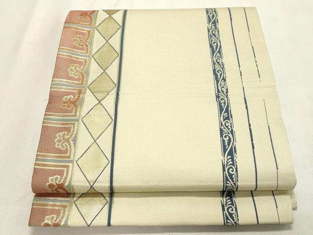 平和屋着物●西陣　川島織物　九寸開き名古屋帯　幾何学間道　金糸　正絹　逸品　CABH6504dy