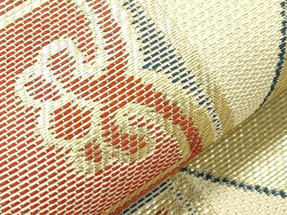 平和屋着物●西陣　川島織物　九寸開き名古屋帯　幾何学間道　金糸　正絹　逸品　CABH6504dy