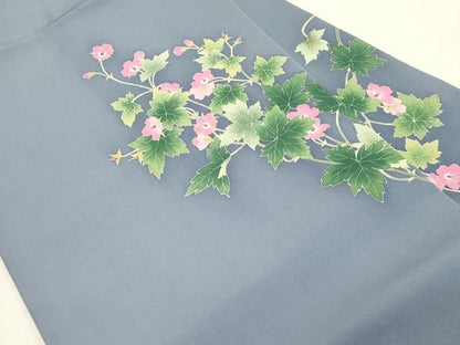 平和屋着物●塩瀬　九寸名古屋帯　友禅　作家物　草花文　正絹　逸品　CABH6507dy
