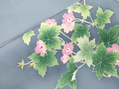 平和屋着物●塩瀬　九寸名古屋帯　友禅　作家物　草花文　正絹　逸品　CABH6507dy