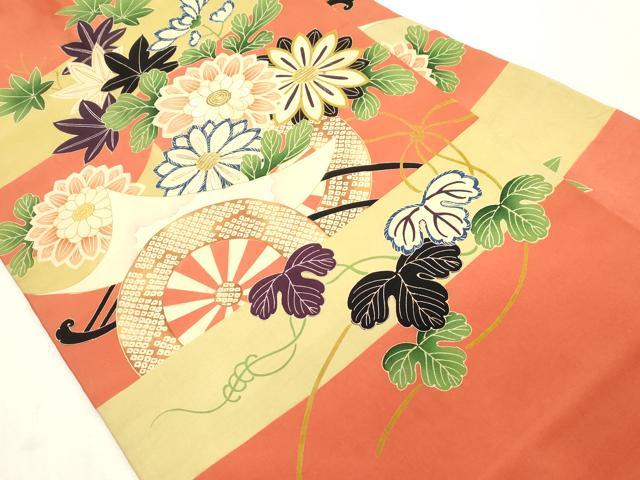 平和屋着物●アンティーク　大正ロマン　九寸名古屋帯　駒刺繍　花車文　正絹　逸品　CABH6509dy
