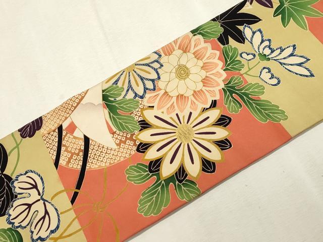 平和屋着物●アンティーク　大正ロマン　九寸名古屋帯　駒刺繍　花車文　正絹　逸品　CABH6509dy