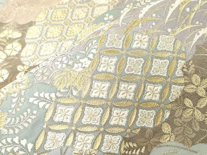 平和屋着物▼六通柄袋帯　雲重ね草花文　金銀糸　正絹　逸品　CABH6555dy
