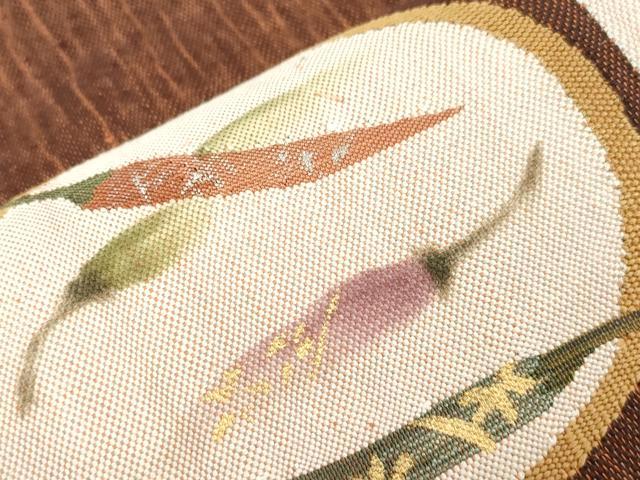 平和屋着物▽太鼓柄袋帯　スリーシーズン　春夏秋　櫛織　成り物　金銀彩　正絹　逸品　CABH6617dy