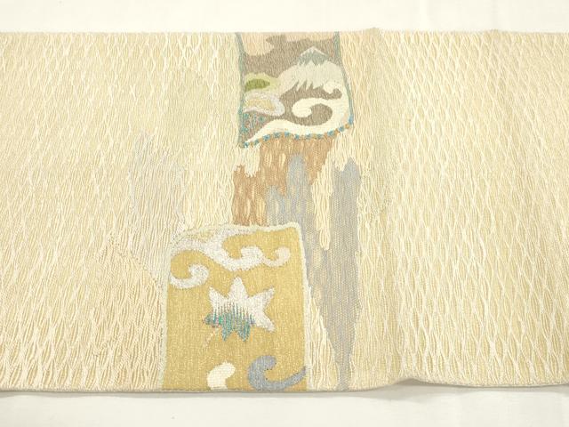 平和屋着物▽太鼓柄袋帯　スリーシーズン　春夏秋　すくい織　流水遠山文　金銀糸　正絹　逸品　CABH6618dy