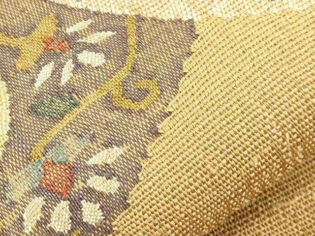 平和屋着物▽九寸名古屋帯　スリーシーズン　春夏秋　草花文　正絹　逸品　CABH6623dy