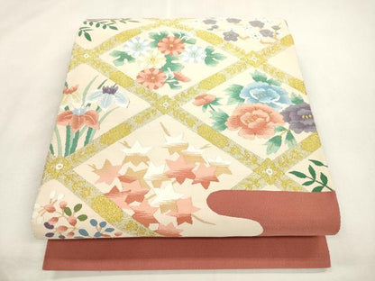 平和屋着物●爪掻き本綴れ　八寸名古屋帯　草花文　金糸　正絹　逸品　CABH6624dy