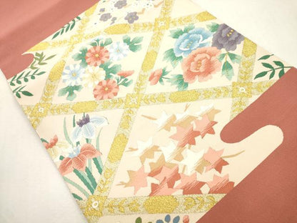 平和屋着物●爪掻き本綴れ　八寸名古屋帯　草花文　金糸　正絹　逸品　CABH6624dy