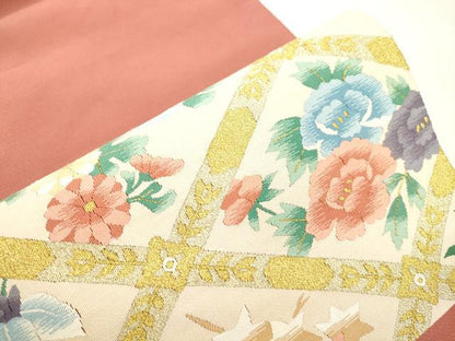 平和屋着物●爪掻き本綴れ　八寸名古屋帯　草花文　金糸　正絹　逸品　CABH6624dy