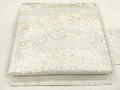 平和屋着物●九寸名古屋帯　草花文　金糸　正絹　逸品　CABH6629dy
