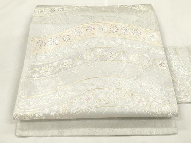 平和屋着物●九寸名古屋帯　草花文　金糸　正絹　逸品　CABH6629dy