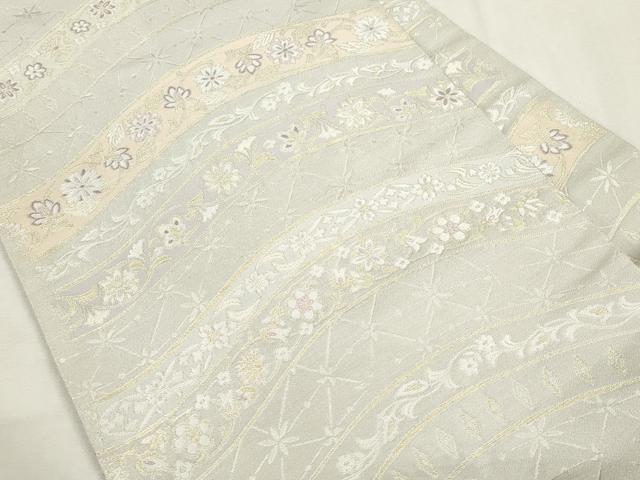 平和屋着物●九寸名古屋帯　草花文　金糸　正絹　逸品　CABH6629dy