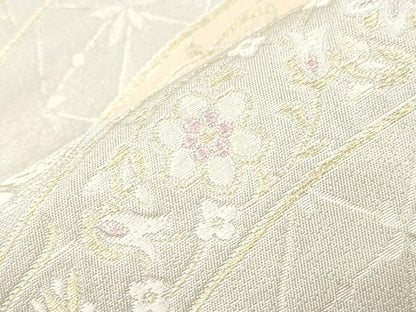 平和屋着物●九寸名古屋帯　草花文　金糸　正絹　逸品　CABH6629dy