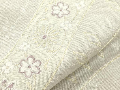 平和屋着物●九寸名古屋帯　草花文　金糸　正絹　逸品　CABH6629dy