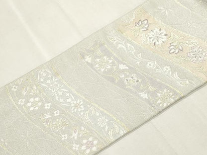 平和屋着物●九寸名古屋帯　草花文　金糸　正絹　逸品　CABH6629dy