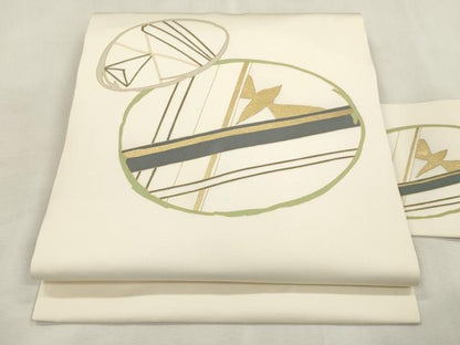 平和屋着物●塩瀬　九寸名古屋帯　幾何学文　金彩　正絹　逸品　CABH6631dy