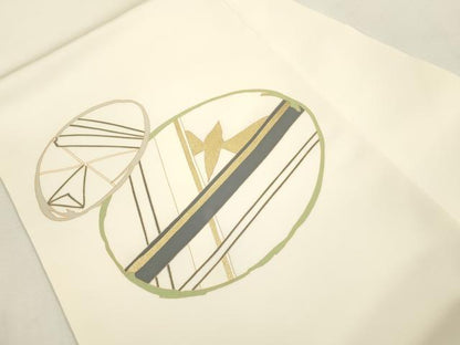 平和屋着物●塩瀬　九寸名古屋帯　幾何学文　金彩　正絹　逸品　CABH6631dy
