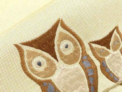 平和屋着物●八寸名古屋帯　総刺繍　梟　金糸　正絹　逸品　CABH6633dy