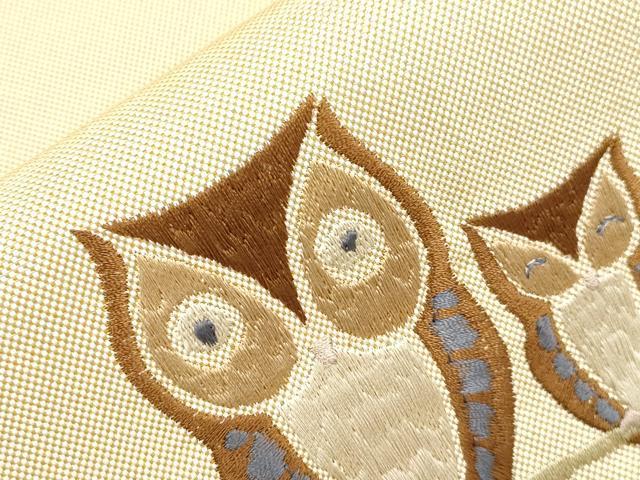 平和屋着物●八寸名古屋帯　総刺繍　梟　金糸　正絹　逸品　CABH6633dy