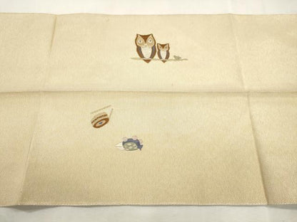 平和屋着物●八寸名古屋帯　総刺繍　梟　金糸　正絹　逸品　CABH6633dy