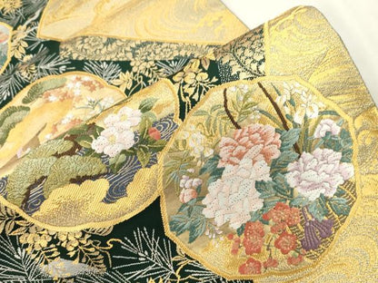 平和屋着物●六通柄袋帯　唐織　大和絵至宝錦　立波草花文　金銀糸　正絹　逸品　CABH6636dy