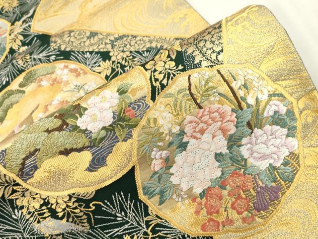平和屋着物●六通柄袋帯　唐織　大和絵至宝錦　立波草花文　金銀糸　正絹　逸品　CABH6636dy