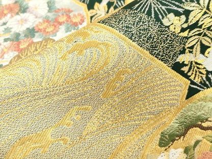 平和屋着物●六通柄袋帯　唐織　大和絵至宝錦　立波草花文　金銀糸　正絹　逸品　CABH6636dy